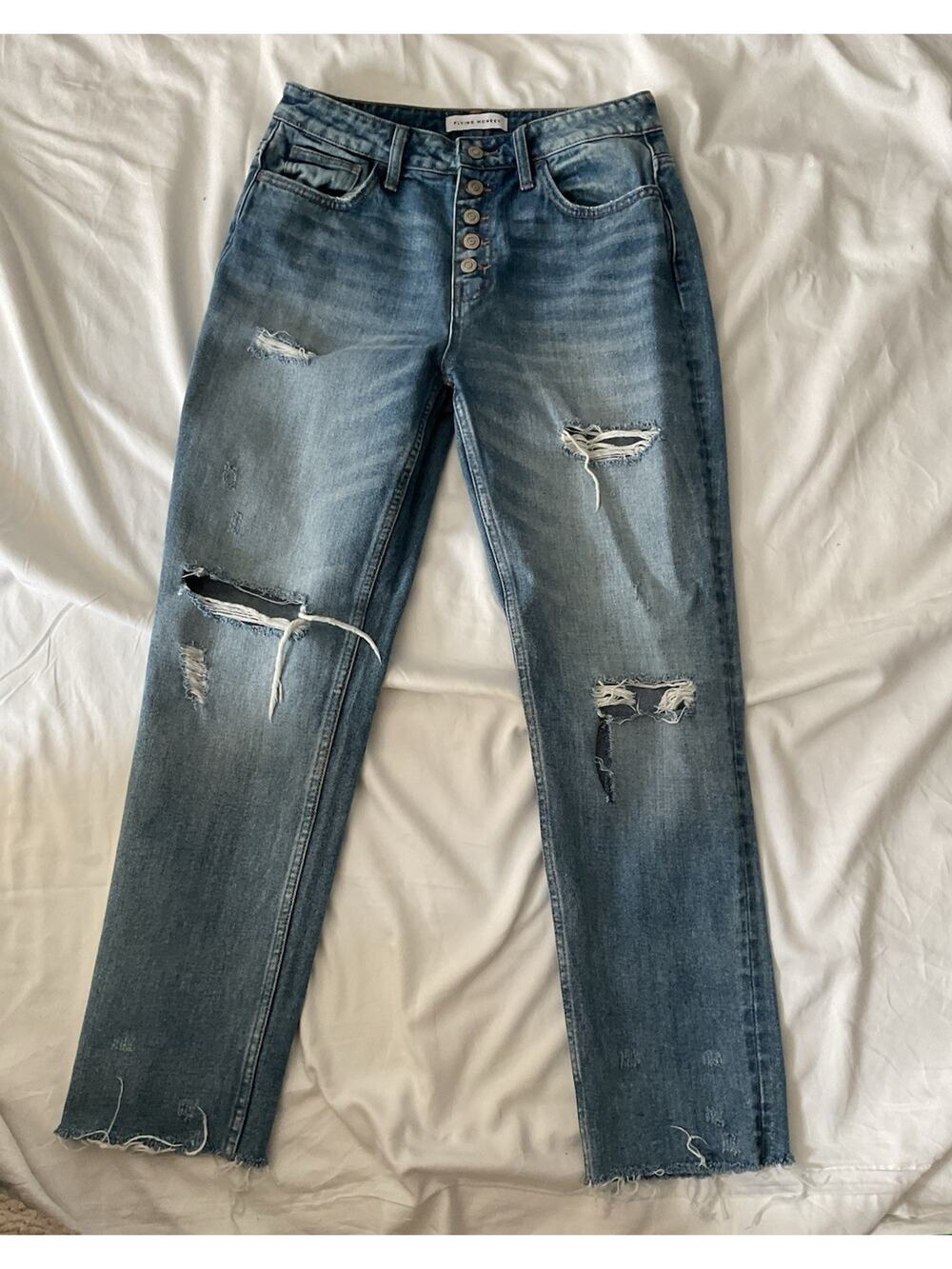 Flying Monkey Women’s Skinny Jeans Blue High-Rise Distressed 5-Pocket